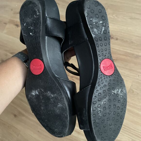 Camper‎ Black Calfskin Leather Micro Wedge Sandals Womens Size 41 EU / 11 US - Picture 7 of 8